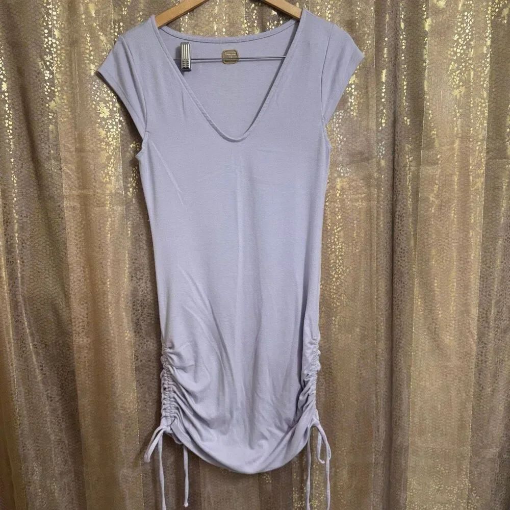 Free People Lavender Mini Ruched V neck Soft Comfy Dress Large